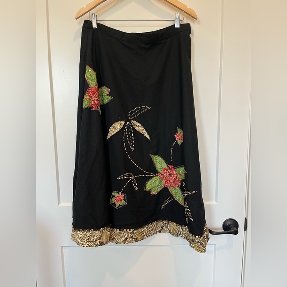 Faith Resortwear Dresses & Skirts - Faith Resortwear cotton/linen blend floral embroidered whimsy beachy midi skirt